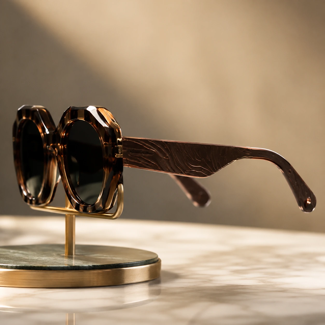 Lunettes solaires premium en boutique présentées au cabinet